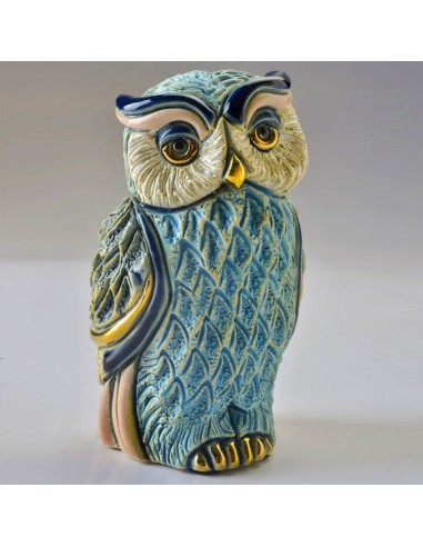Gufo Turchese Scultura in Ceramica 