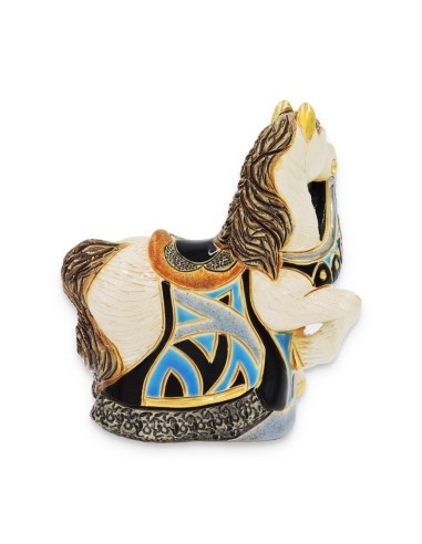 Cavallo Reale Blu Scultura in Ceramica 