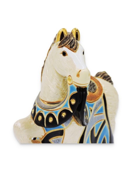Cavallo Reale Blu Scultura in Ceramica 