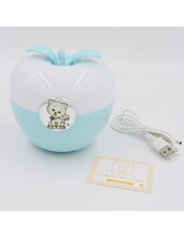 Blue Apple Shaped Table Lamp with Baby Cat