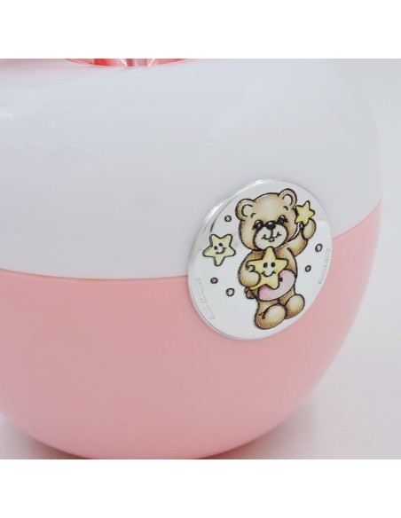 Rosa LED-Lampe für Mädchen mit Teddybär-Medaillon