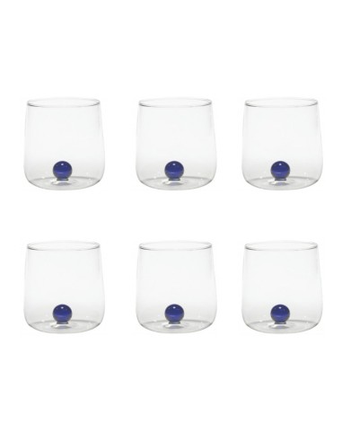 Zafferano Bilia Set 6 Tumbler Glasses In Blue Borosilicate Glass