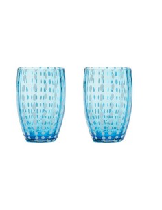 Zafferano Perle Set 2 Bicchieri in Vetro Acquamarina