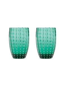 Zafferano Perle Set 2 Bicchieri in Vetro Verde
