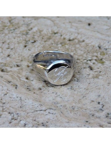 Customizable Sterling Silver Round Shaped Chevalier Ring 