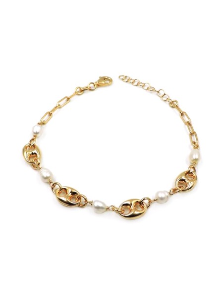 Vergoldetes Ankerkettenarmband aus Sterlingsilber mit Perlen