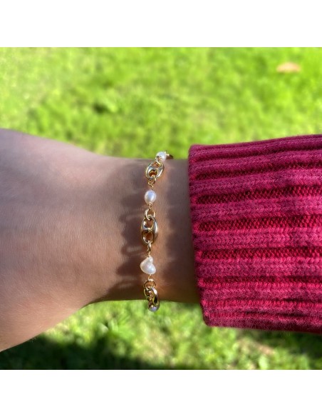 Bracciale Maglia Marinara in Argento Placcato Oro e Perle