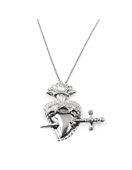 Sterling Silver Pierced Holy Heart Necklace 