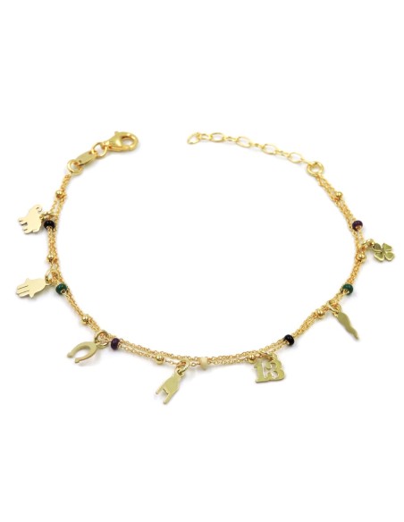 Bettelarmband aus vergoldetem 925er Sterlingsilber und Farbigen Perlen