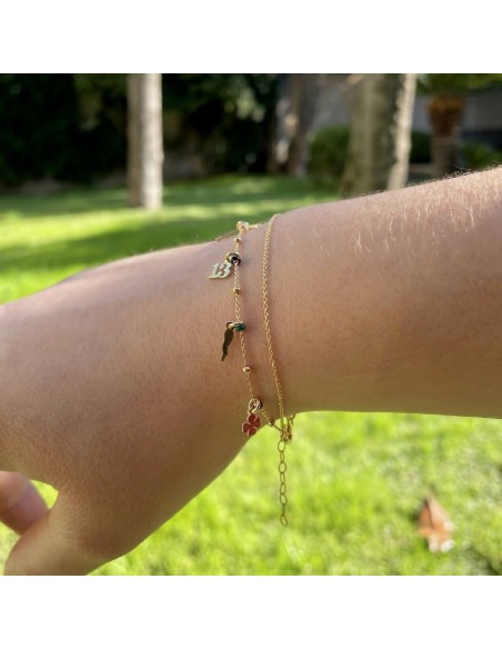 Bettelarmband aus vergoldetem 925er Sterlingsilber und Farbigen Perlen