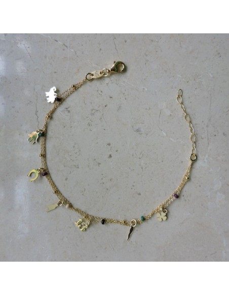 Gold Plated Sterling Silver Lucky Charms Bracelet with Colored Beads
