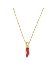 Lucky Horn Necklace in Red Coral and Gold Plated Sterling...