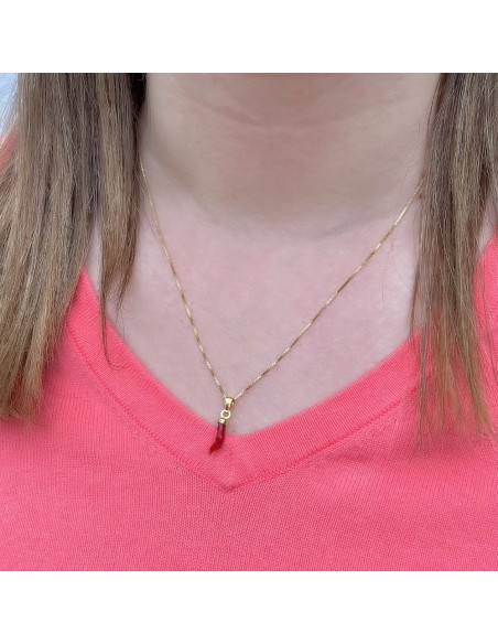 Lucky Horn Necklace in Red Coral and Gold Plated Sterling Silver