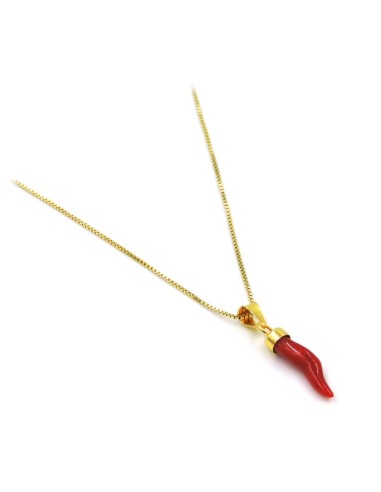 Lucky Horn Necklace in Red Coral and Gold...