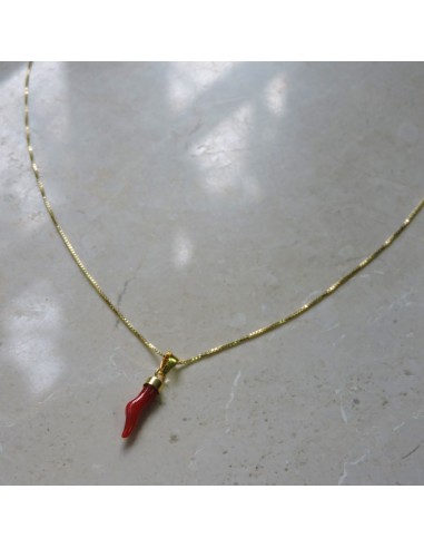 Collana Corno in Corallo Rosso e Argento...