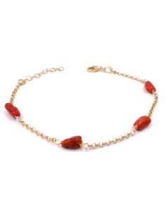 925 Sterling Silver Gold Plated Bracelet with Red Coral 