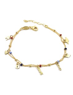 Bracciale Ciondoli Amore in Argento Placcato Oro e Perline