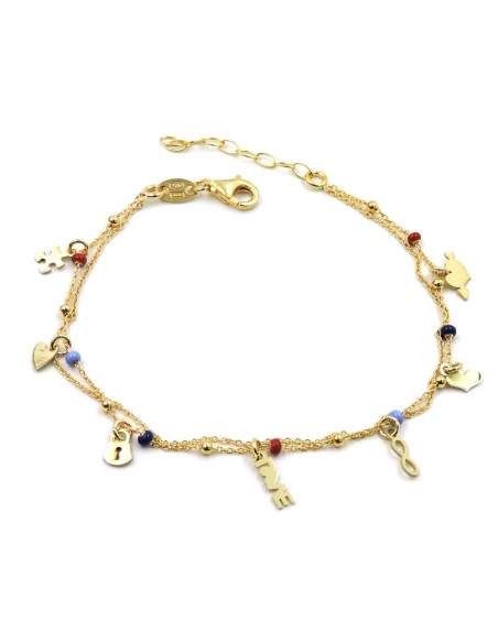 Bracciale Ciondoli Amore in Argento Placcato Oro e Perline