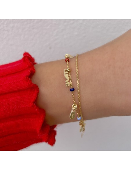 Love Charms Bracelet Gold Plated Sterling Silver and Beads