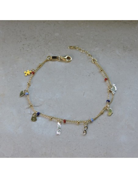 Bracciale Ciondoli Amore in Argento Placcato Oro e Perline