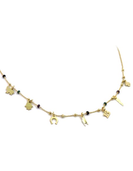 Collana Pendenti Portafortuna in Argento Placcato Oro e Perline