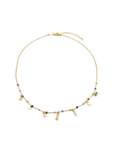 Love Charms Necklace Gold Plated Silver and Beads