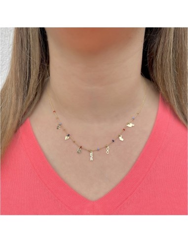 Love Charms Necklace Gold Plated Silver and Beads