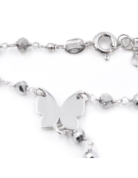 Collana in Argento 925 e Pietra Ematite con Ciondolo Farfalla
