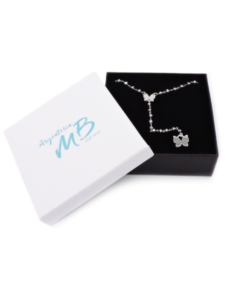 Collana in Argento 925 e Pietra Ematite con Ciondolo Farfalla