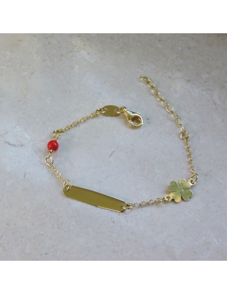Bracciale Personalizzabile con Quadrifoglio in Argento Placcato Oro 