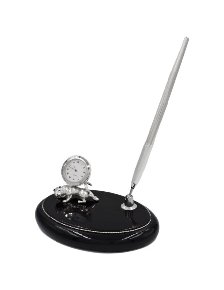 Sterling Silver Fountain Pen with Panther Clock Set 