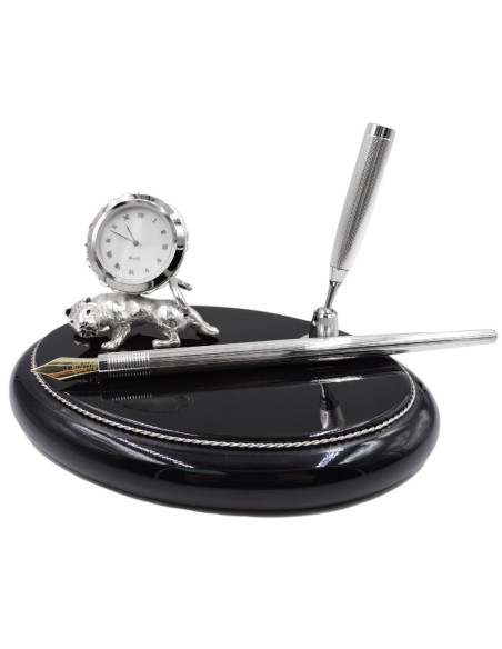 Set Penna Stilografica Orologio con Pantera in Argento 