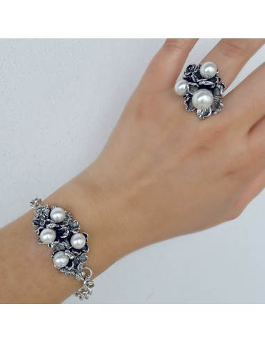 Fresia-Ring aus 925er Sterlingsilber und Perlen