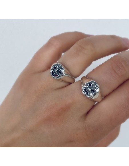 Anello da Mignolo Maschera Triste in Argento 925
