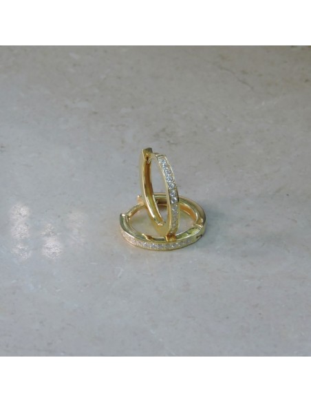  Gold Plated Sterling Silver Hoop Earrings with White Zircons