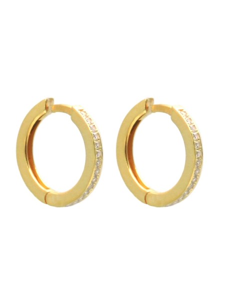  Gold Plated Sterling Silver Hoop Earrings with White Zircons