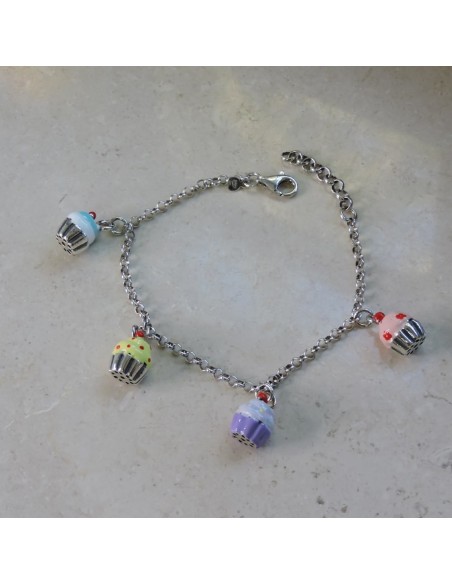 Emailliertes Cupcakes-Armband aus 925er Sterlingsilber