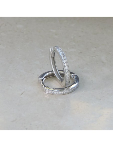 Sterling Silver Hoop Earrings with White Zircons