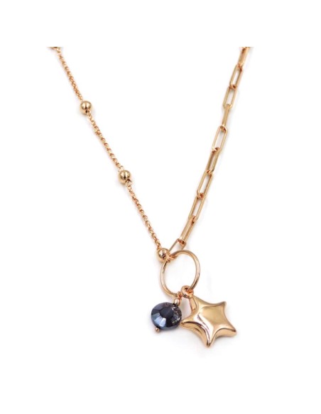 Rose Gold Plated Sterling Silver Star Necklace with Blue Zircon