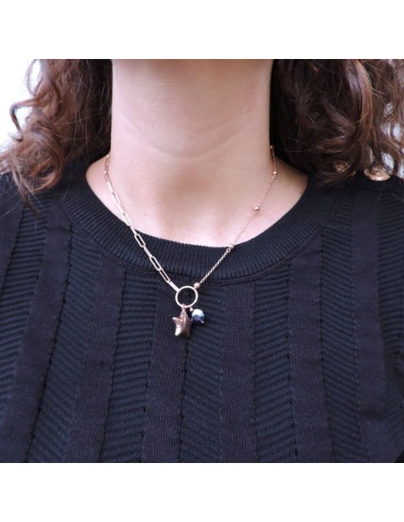 Collana con Stella in Argento Placcato Oro Rosa e Zircone Blu