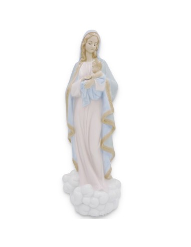 Madonna con Bambino su Nuvola Scultura in Porcellana 