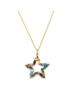 Gold Plated Sterling Silver Star Necklace with Colored...