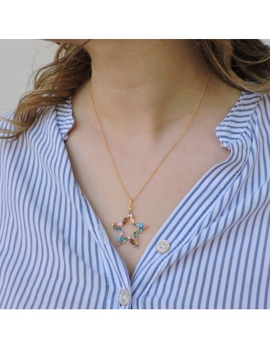 Collana Stella in Argento Placcato Oro e Pietre...