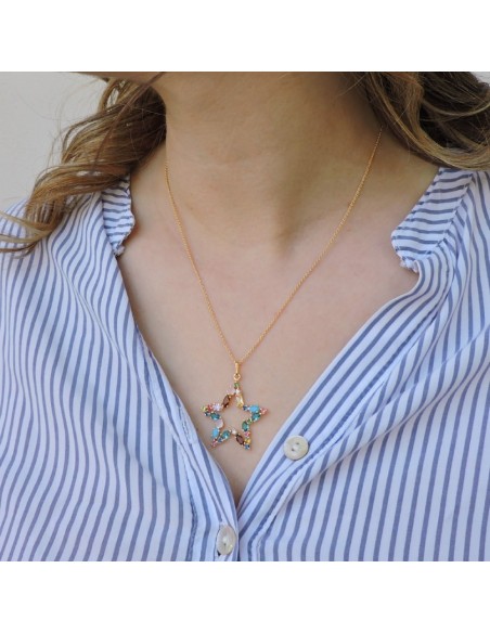 Collana Stella in Argento Placcato Oro e Pietre Colorate