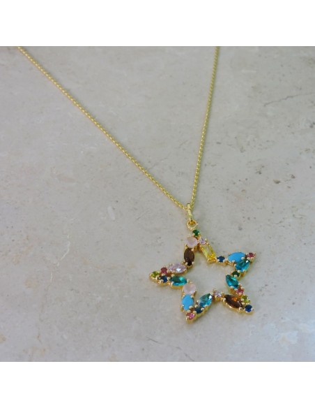 Collana Stella in Argento Placcato Oro e Pietre Colorate
