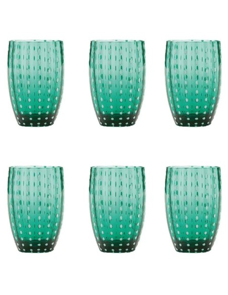 Zafferano Perle Set 6 Bicchieri in Vetro Verde