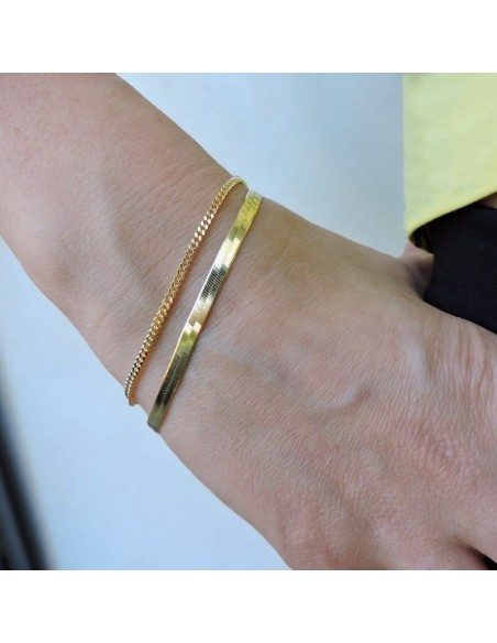 Herringbone and Curb Bracelets Gold Plated 925 Sterling Silver 