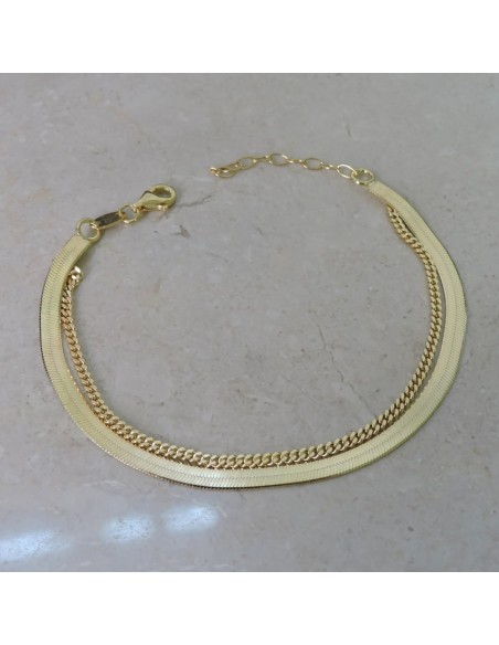 Bracciale Snake Piattina e Grumetta in Argento 925 Placcato Oro