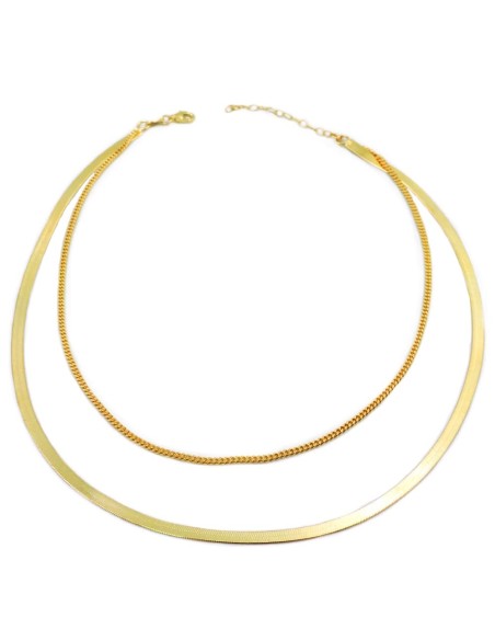 Collana Snake Piattina e Grumetta Mini in Argento Placcato Oro 