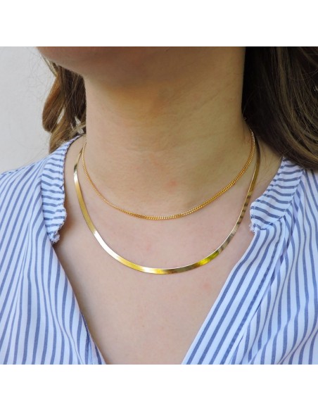 Collana Snake Piattina e Grumetta Mini in Argento Placcato Oro 